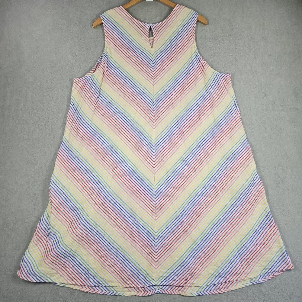 Lands' End Linen Dress Womens Plus 2X Rainbow Stripe Pockets Coastal Colorful - Picture 6 of 11